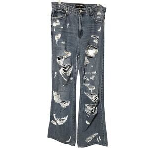 Distressed Wide Leg Flare Jeans- Size 12 Tall - Fashion Nova